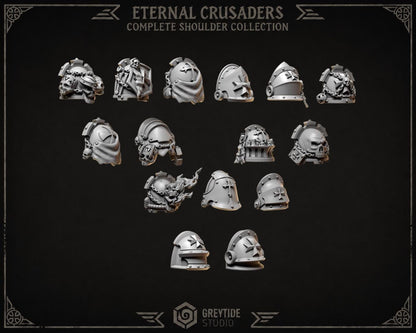 Grimdark Eternal Crusaders Shoulder Bit Set | 15 Gothic Crusader Helmets | Premium Resin Upgrade Bits | 28mm & 32mm