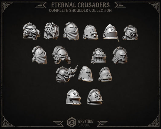 Grimdark Eternal Crusaders Shoulder Bit Set | 15 Gothic Crusader Helmets | Premium Resin Upgrade Bits | 28mm & 32mm