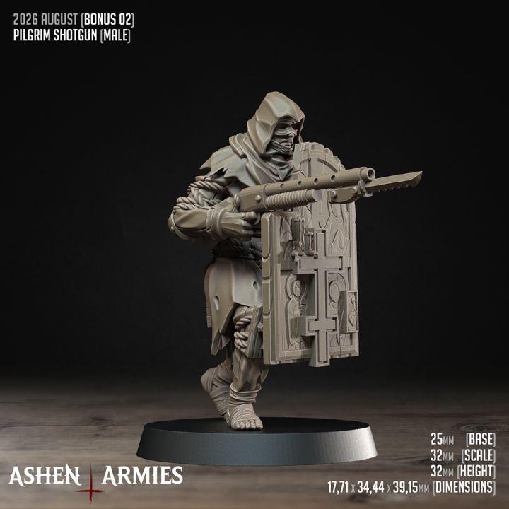 6 Minitures Grimdark Trench Warfare Proxy Miniatures – Pilgrims Expansion Set Shotgun Shield Ashen Armies