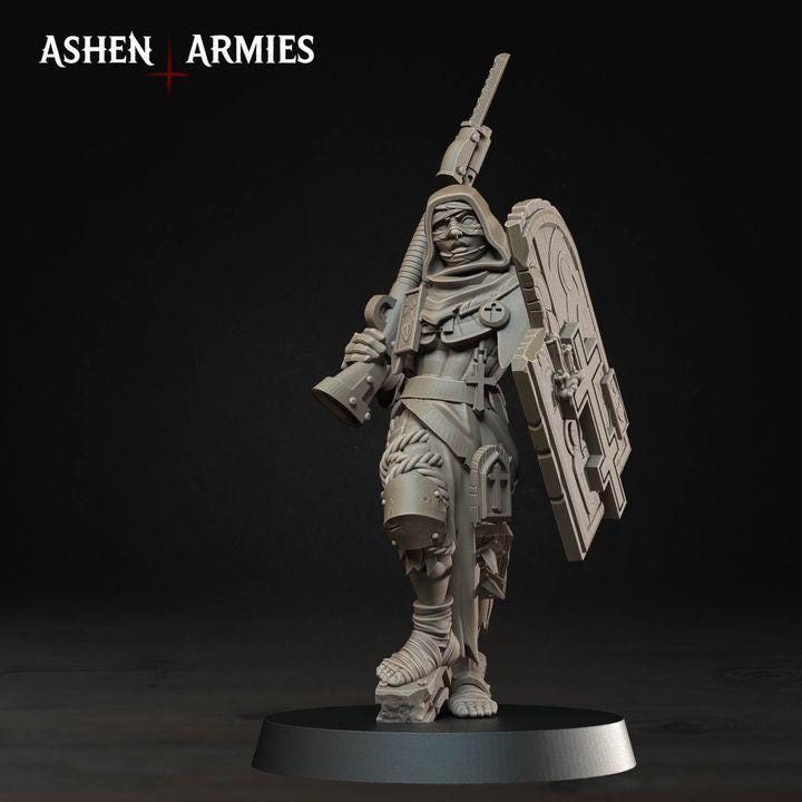6 Minitures Grimdark Trench Warfare Proxy Miniatures – Pilgrims Expansion Set Shotgun Shield Ashen Armies