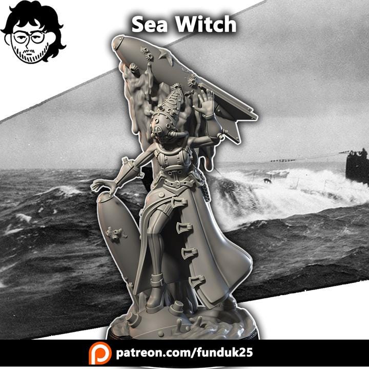 Grimdark Trench Warfare Proxy Miniature –Naval Sea Witch– Tabletop Figure Dimomodels