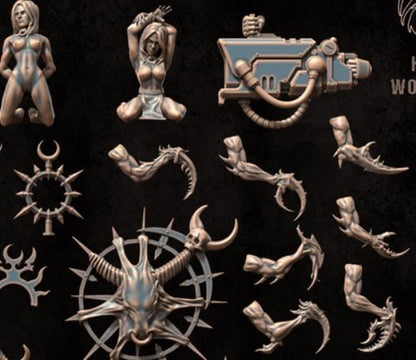 Grimdark Sci Fi Trench Warfare Bit Set Hedonist Demon –  100 Parts Bit Pack Set Proxy Miniatures for Tabletop Wargaming