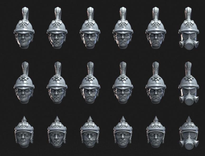 69 Grimdark Trench Warfare Bit European Heads –  Bit Pack Set Proxy Miniatures for Tabletop Wargaming